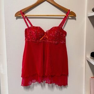 Victoria's Secret Red Sequined Babydoll Set Size 34B